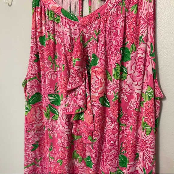 Lilly Pulitzer Pink Floral Pattern Ruffle Tank Casual Top Size 14 Silk - Picture 4 of 8